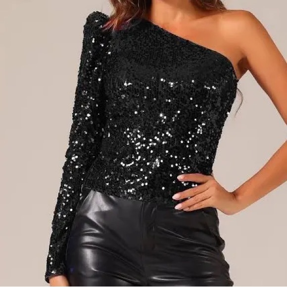 ‼️WOW‼️🖤🖤MARCIANO🖤Los Angeles black sequin one shoulder bodysuit NWOT size S - Picture 12 of 13